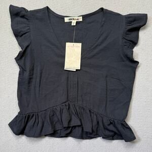 Miken Juniors' Ruffled Cropped Swimwear Cover-Up Top, black XS $28